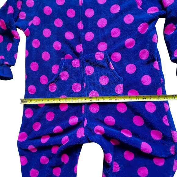 Footed Pajamas Hooded Purple Pink Polka Dot Fleece Zipper Closure Pocket Warm - Picture 10 of 16